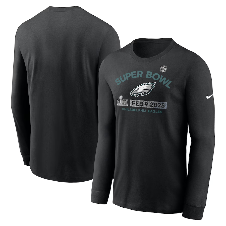 Men NFL Philadelphia Eagles black 2025 long sleeve T shirts style 4